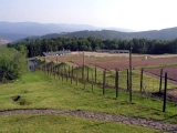 The view of the detention and crematoria blocks from the guards compound